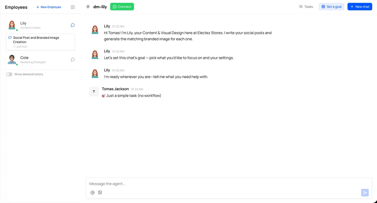 wesam.ai workspace — chat with your AI employees